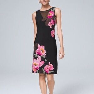 WHITE HOUSE BLACK MARKET Floral Sheath Midi Dress with Sheer Neckline Size S